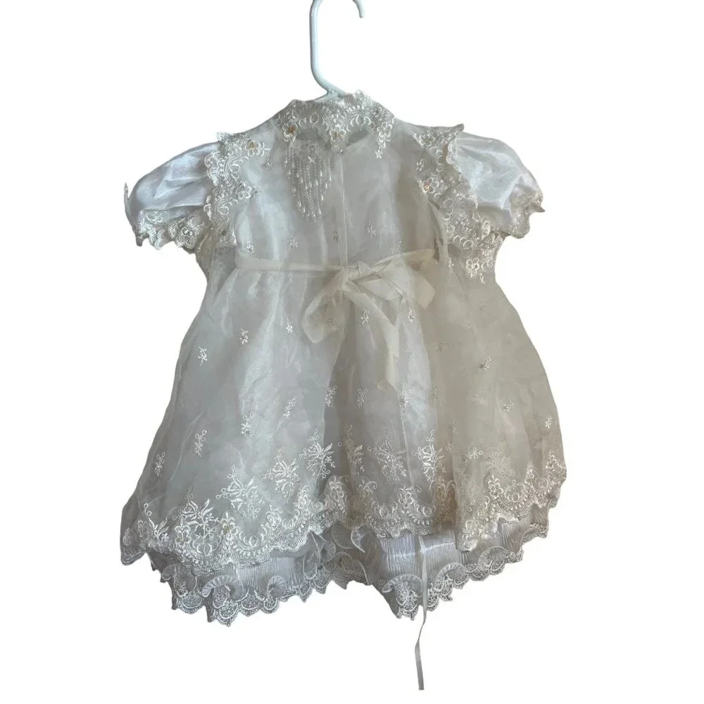Baptism Christening Baby Girl Dress Newborn Size 0 Vintage Victorian White Bapti - Picture 12 of 12